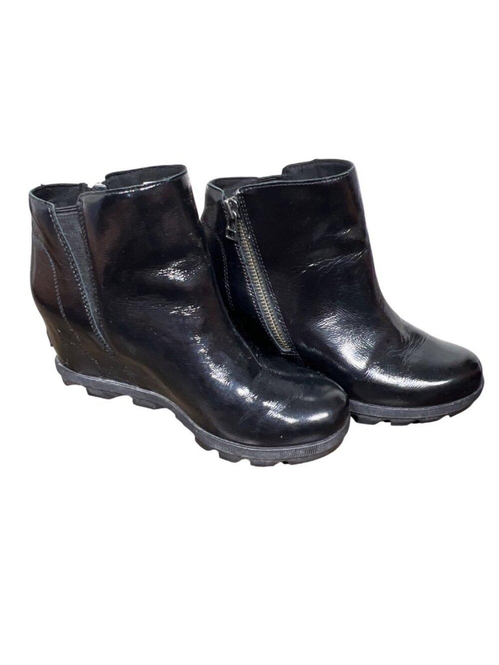 SOREL Joan of Arctic Wedge III Black Patent Leather Ankle Boot Sz 8 #NL3915-010